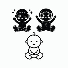 Cute Baby Cartoon Illustration – Black and White Minimalist Style