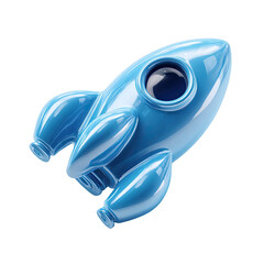 Light-blue rocket, glossy finish, cartoon style, isolated on black background