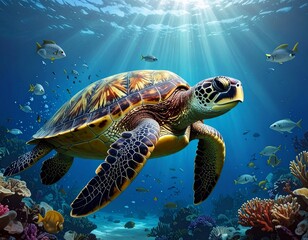 Fototapeta premium sea turtle swimming in the sea
