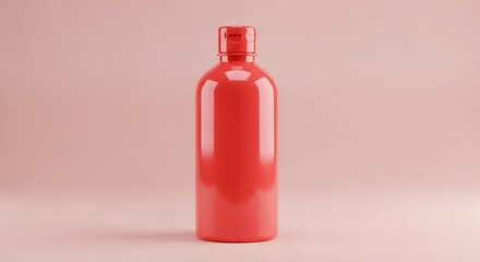 Red Bottle on Pastel Background.