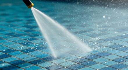 Cleaning pool tiles with high pressure water jet
