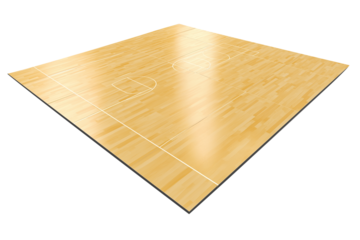 3D glossy indoor basketball court wooden floor piece, isolated on  transparent  background	
