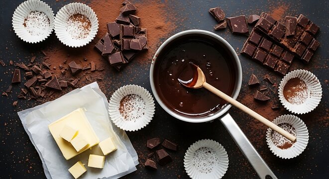 Chocolate Cupcake Ingredients Preparation. - Powered by Adobe