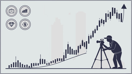 Photographer Capturing Stock Market Growth Trend Financial Investment Concept Illustration.