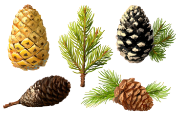 Collection Of Pixel Art Pine Cones And Branches