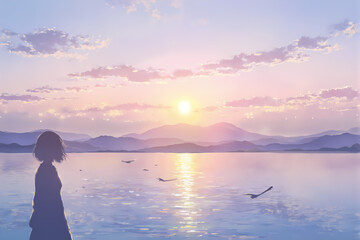 Fototapeta premium Whispers of the Sunset Horizon