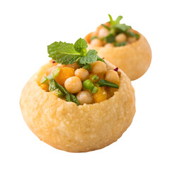 Two Indian Savory Snacks Filled With Chickpeas and Mint pani puri golgappa