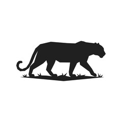 Silhouette panther walking gracefully through grass wild animal nature jungle predator power strength vector