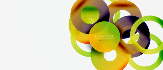 Abstract colorful circles overlap, creating dynamic visual effect. Modern design element for backgrounds, banners, presentations.