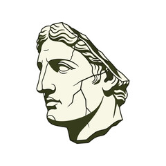 Ancient greek sculpture head profile classical art marble statue illustration vector
