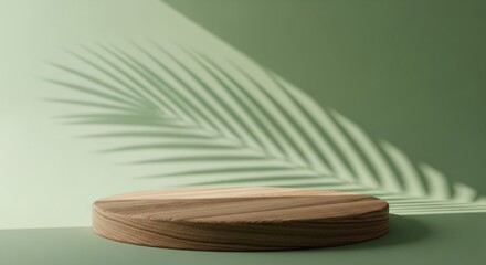 Wooden podium with palm leaf shadow