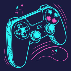 Vibrant gaming controller art for esports designs and retro gaming aesthetics with electric neon colors © Stock