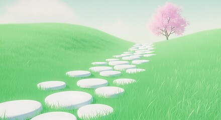 Peaceful Pathway Through Lush Green Meadow.