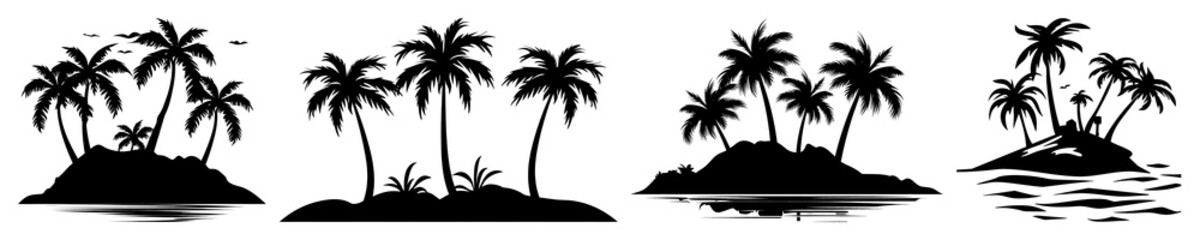 Obraz premium PNG Tropical island silhouette designs, element set on transparent background