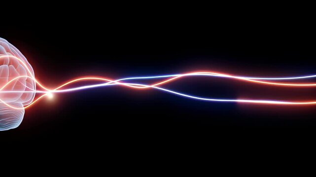 Neural intelligence growth with glowing brain connection lines and digital wave energy symbolizing cognitive development and mental power