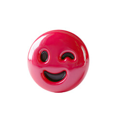 Round, glossy, red emoji face winking