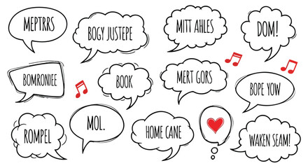 Whimsical speech bubbles with playful text and musical notes spark creative communication ideas