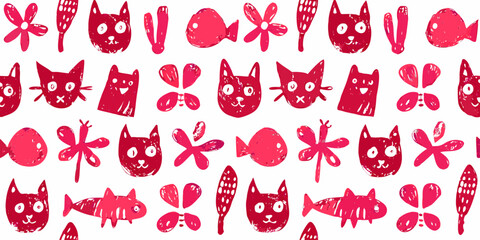 Naklejka premium Seamless crayon vector. Cute background. Girl love print pattern. Doodle art. Abstract fashion design. Pink y2k sticker bg.