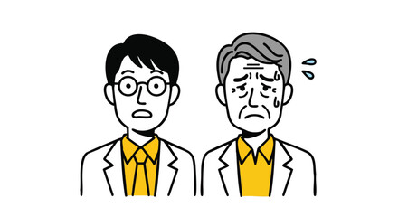 Worried young professional alongside stressed, aging executive team member facing challenges together now