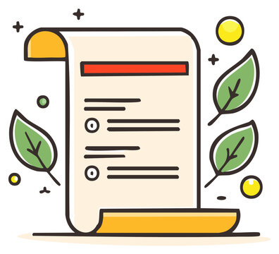 Stylized illustration of a document scroll with checklist and green leaves, symbolizing sustainable planning