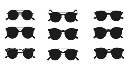 Collection of stylish sunglasses in various shapes and designs flat lay