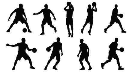 Silhouettes of basketball players in various dynamic action poses © Siam Studio