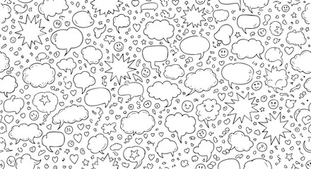 Comic book speech bubbles and doodles background pattern for fun designs and messaging