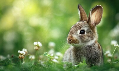 Fototapeta premium Cute baby rabbit in a meadow