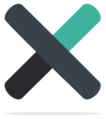 Abstract Geometric X Shape Icon Formed by Intersecting Teal and Dark Gray Bars