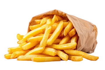 Golden French Fries In Brown Paper Bag