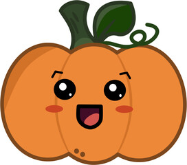 Cute Cartoon Style Smiling Pumpkin Vegetable With Happy Face Illustration