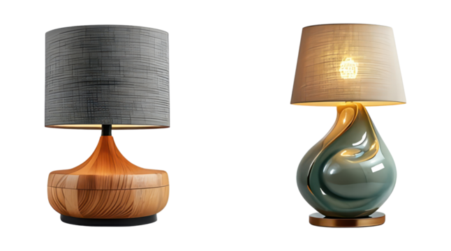 Two modern table lamps for home decor isolated PNG with Transparent Background