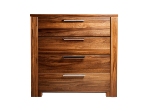 Wooden chest drawers with metallic handles furniture storage, Isolated, Png Transparent Background