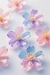 3d artwork of a Gradient plum blossoms with 3D glass effect, modern digital art, white base