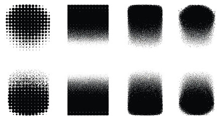 Abstract arrangement of textured grayscale shapes with varying densities