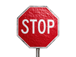 Red octagonal stop sign with white lettering on black background image, Isolated, Png Transparent Background