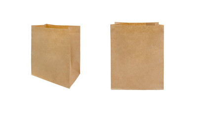 Empty brown paper bag without handle 2 type isolated