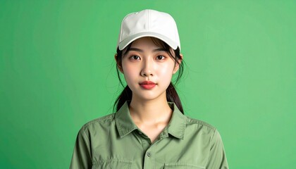 A portrait of one smiling young female doctor with a beauty cap