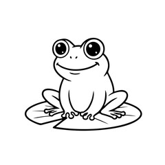 Cute Funny Frog Mascot Sitting on a Lily Pad, Exaggerated Funny Eyes, Clean Line Art