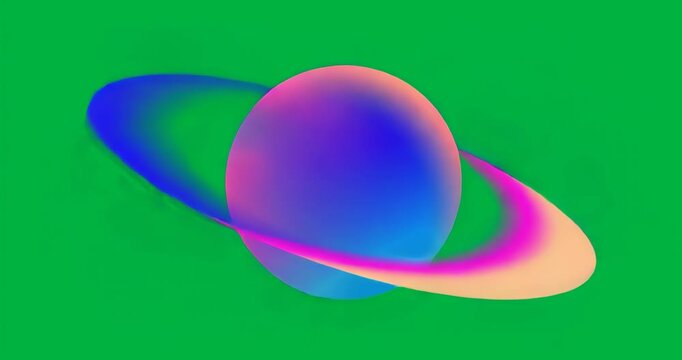 On start gradient planet rotating with ring revealing colors over transparent backdrop for demo