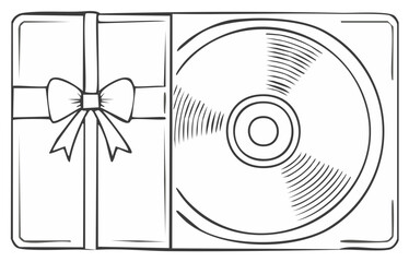 Gift box with ribbon and compact disc case illustration