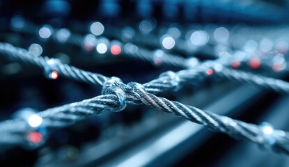 Close-up of interwoven steel cables