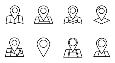 Collection of simple black and white location and map point icons