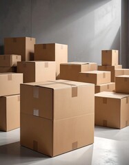 Cardboard boxes in a room