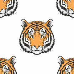 Tigers heads vector seamless pattern. wild cats portraits ornament. eastern calendar symbol of the year. design for print, fabric, textile, background, wallpaper.
3