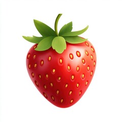 Obraz premium Glossy Red Strawberry Icon with Green Leaves and Seed Details