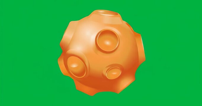 Floating orange 3D sphere rotating clockwise on transparent blue field, revealing indentations