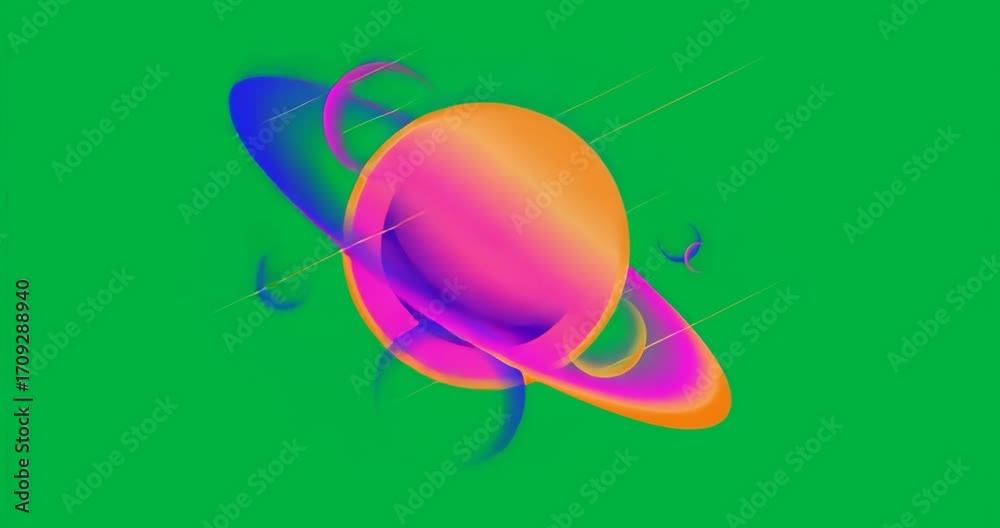 Wall mural pulses initiating ring tilting planet rotating satellite emerging, nebula pulsing for cosmic dance