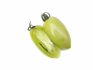 Fresh green tomato slices isolated on white background green beans on white background
