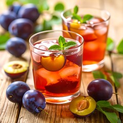 Refreshing plum drink with ice